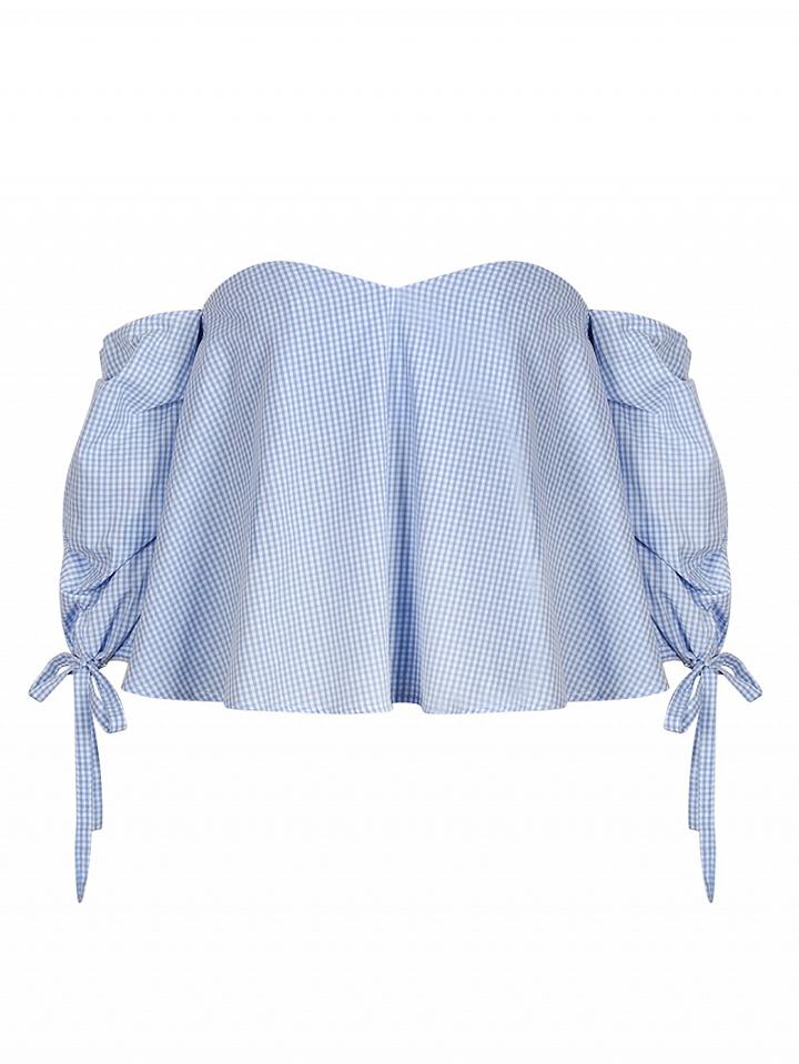 Choies Blue Gingham Sweetheart Tie Cuff Bandeau Top