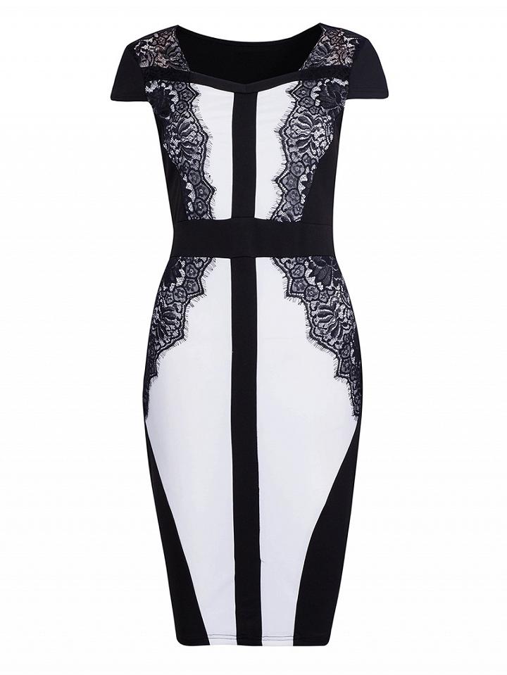 Choies Monochrome Lace Detail Cap Sleeve Bodycon Dress