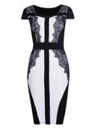 Choies Monochrome Lace Detail Cap Sleeve Bodycon Dress