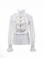Choies White Beaded Ruffle Detail Feather Embellished Long Sleeve Shirt