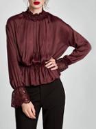 Choies Burgundy Lace Panel Long Sleeve Blouse