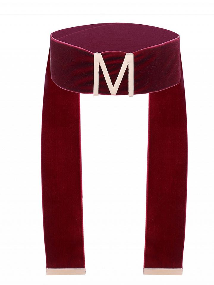 Choies Burgundy Velvet Metallic M Embellished Tie Up Choker Necklace