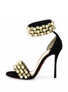 Choies Black Suede Stud And Pearl Embellished Ankle-strap Heeled Sandals