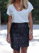 Choies Black High Waist Beaded Detail Pu Mini Skirt