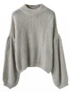 Choies Gray Drop Shoulder Puff Sleeve Knit Sweater