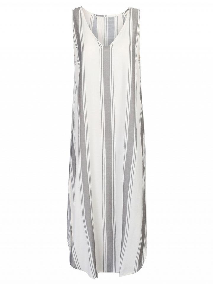 Choies Multicolor V-neck Stripe Print Slit Side Dipped Back Dress