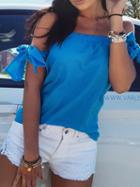 Choies Blue Bandeau Tie Sleeve Top