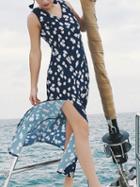 Choies Dark Blue V-neck Floral Print Thigh Split Side Maxi Dress