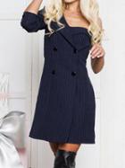 Choies Blue Stripe One Shoulder Double Breasted Front Chic Women Mini Dress