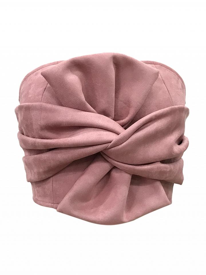 Choies Pink Faux Suede Knot Bow Front Crop Top