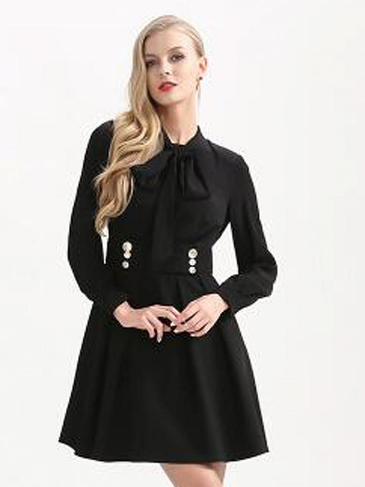Choies Black Bow Tie Front Metal Button Detail Open Back Mini Dress