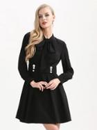 Choies Black Bow Tie Front Metal Button Detail Open Back Mini Dress
