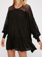 Choies Black Frill Trim Batwing Sleeve Chic Women Mini Dress