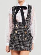 Choies Black Plaid Cotton Shoulder Strap Pocket Detail Chic Women Mini Dress