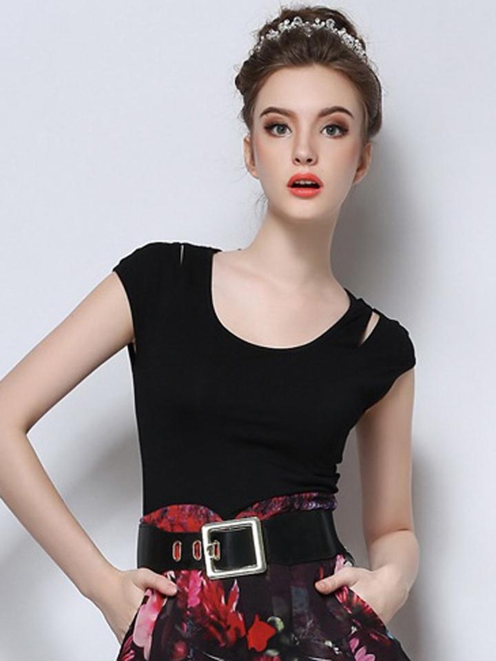 Choies Black Lace Panel Cut Out Back Tight T-shirt