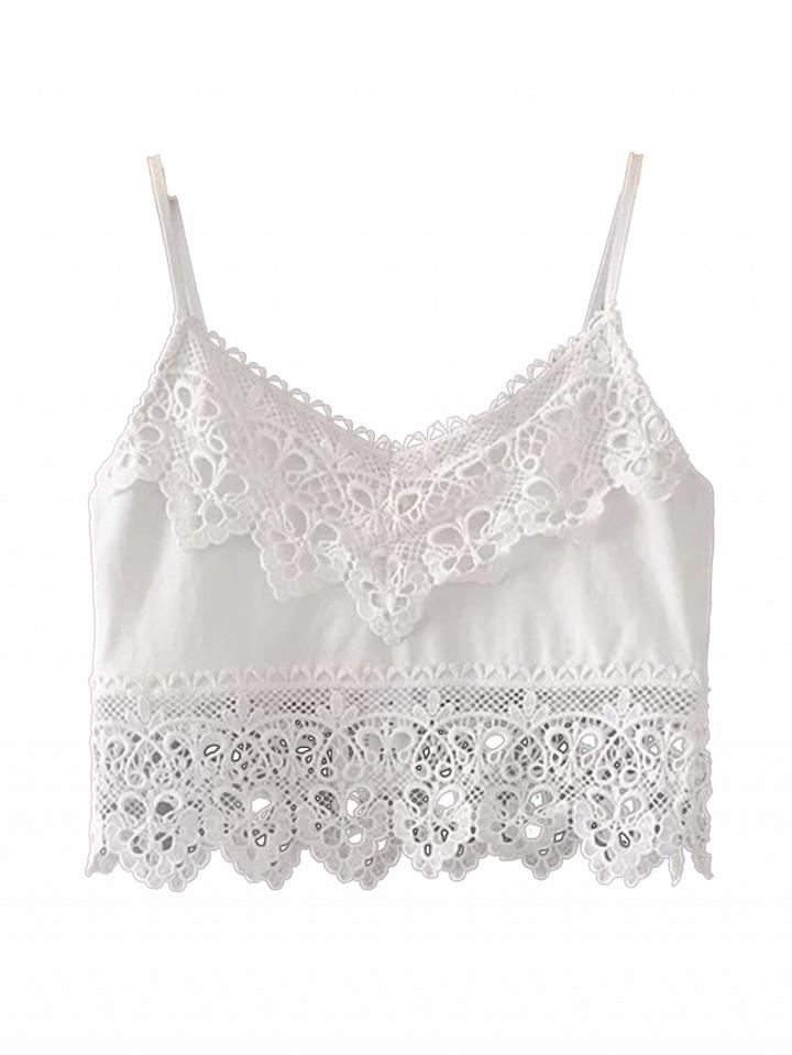 Choies White V-neck Lace Paneled Cami Top