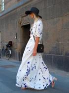 Choies White Splash Print Shirt Collar Maxi Dress