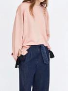 Choies Pink Cotton Blend Crew Neck Tie Detail Long Sleeve Sweatshirt
