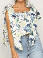 Choies Polychrome Floral Print Tie Detail Sleeveless Chic Women Crop Blouse