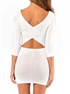 Choies White Long Sleeve Backless Bodycon Dress
