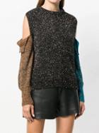 Choies Multicolor Crew Neck Cold Shoulder Long Sleeve Knit Sweater