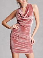 Choies Pink Drape V-neck Cross Strap Open Back Velvet Bodycon Dress