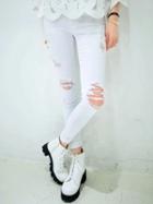 Choies White Ripped Knee Pencil Pants