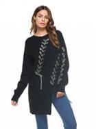 Choies Black Contrast Lace Up Detail Asymmetric Hem Knit Sweater