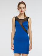 Choies Blue Contrast Sheer Mesh Insert Sleeveless Bodycon Dress