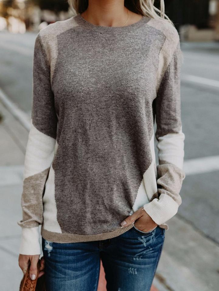 Choies Dark Gray Contrast Panel Long Sleeve Chic Women Knit Sweater