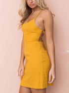 Choies Yellow Spaghetti Strap Back Cross Mini Dress
