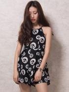 Choies Black Smile Face Print Sleeveless Romper Playsuit