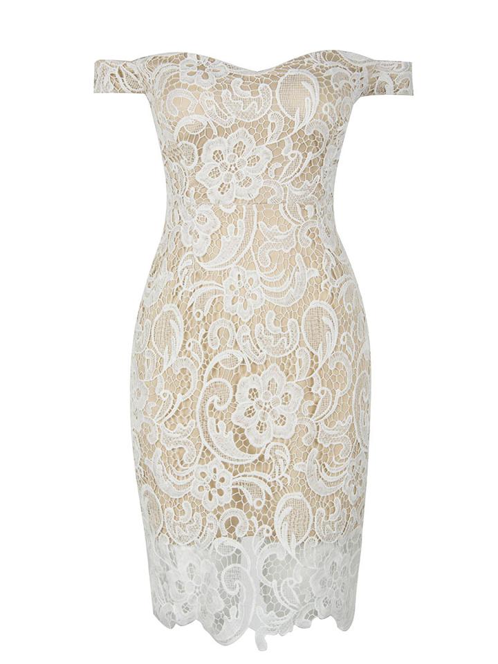 Choies White Off Shoulder Split Back Lace Bodycon Dress