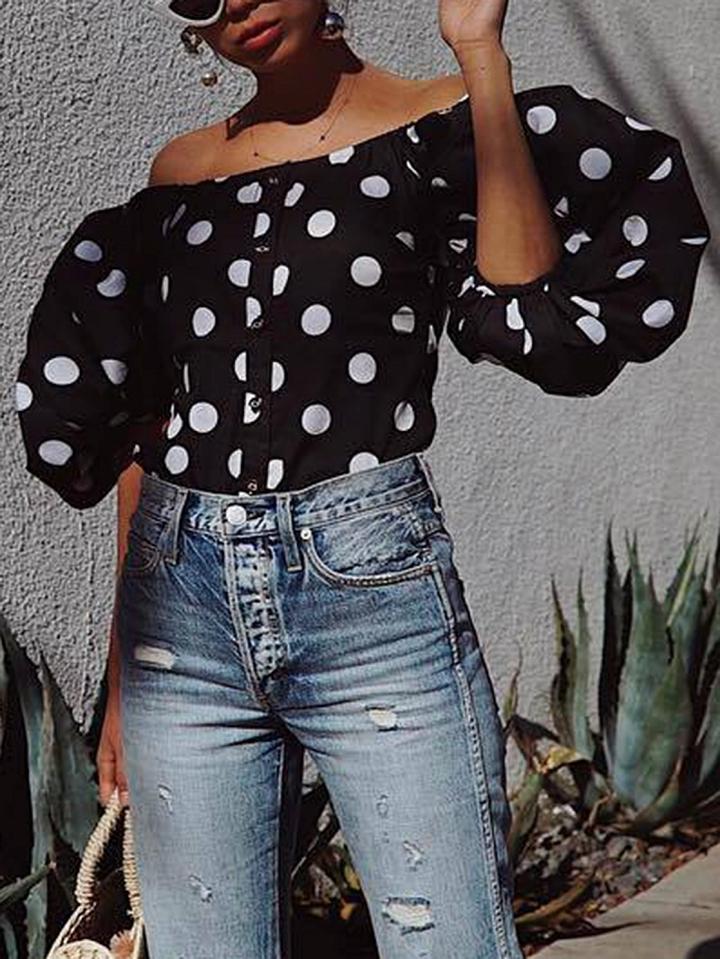 Choies Black Chiffon Off Shoulder Polka Dot Print Chic Women Crop Blouse