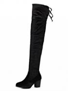 Choies Black Lace Up Back Stretch Velvet Block Over The Knee Boots