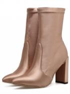 Choies Champagne Gold Satin Look Pointed Toe Heeled Boots