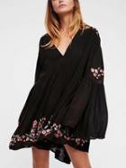 Choies Black V-neck Embroidery Floral Flared Sleeve Mini Dress
