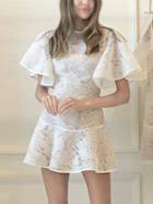Choies White Ruffle Trim Flare Sleeve Chic Women Lace Mini Dress