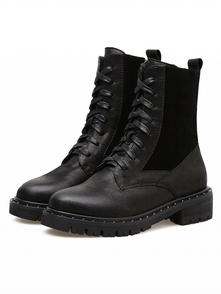Choies Black Leather Lace Up Detail Ankle Boots