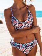 Choies Pink Nylon Leopard Print Chic Women Bikini Top And High Waist Bottom