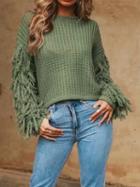 Choies Green Tassel Embellished Long Sleeve Chic Women Knit Sweater