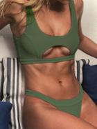 Choies Army Green Cut Out Front Bikini Top And Bottom