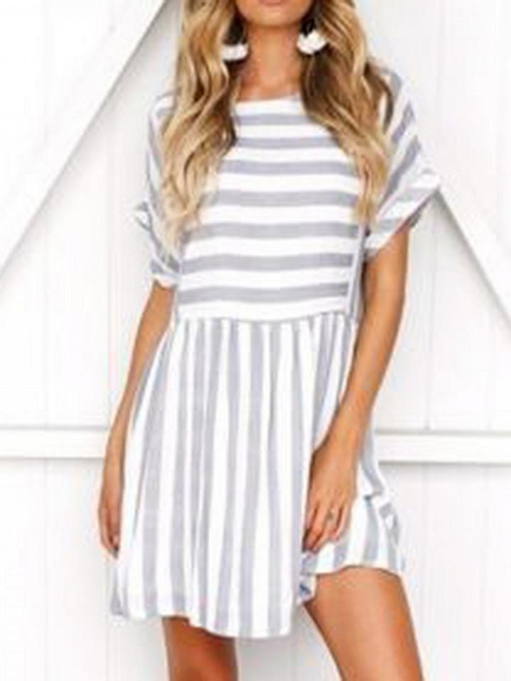 Choies Gray Stripe Crew Neck Mini Dress