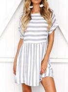Choies Gray Stripe Crew Neck Mini Dress