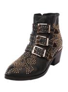 Choies Black Pointed Stud Buckle Strap Ankle Boots
