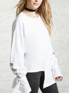 Choies White Tied Slogan Print Sleeve Asymmetric Hem Sweatshirt