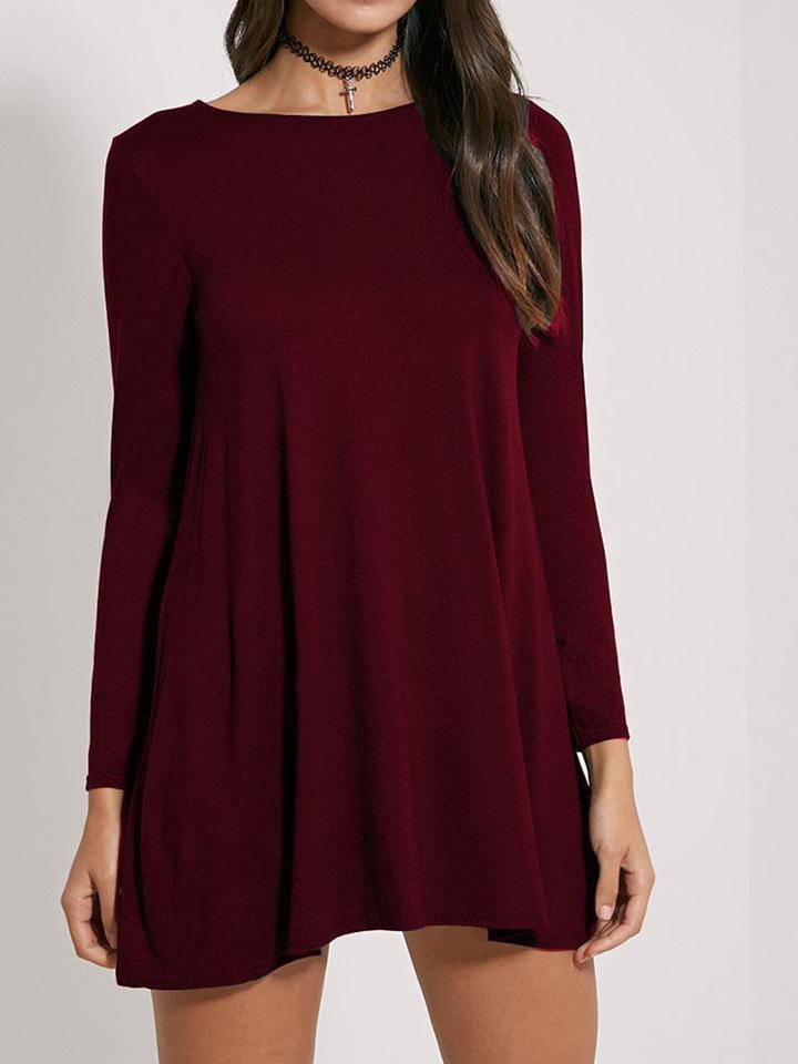 Choies Burgundy Long Sleeve Mini Shift Dress
