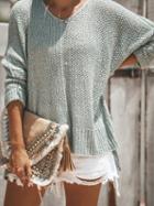 Choies Light Blue Split Side Long Sleeve Chic Women Knit Sweater