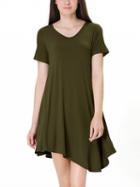 Choies Army Green Asymmetric Hem Short Sleeve Tee Dress