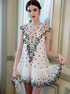 Choies White Polka Dot Ruffle Trim Sheer Mesh Mini Dress